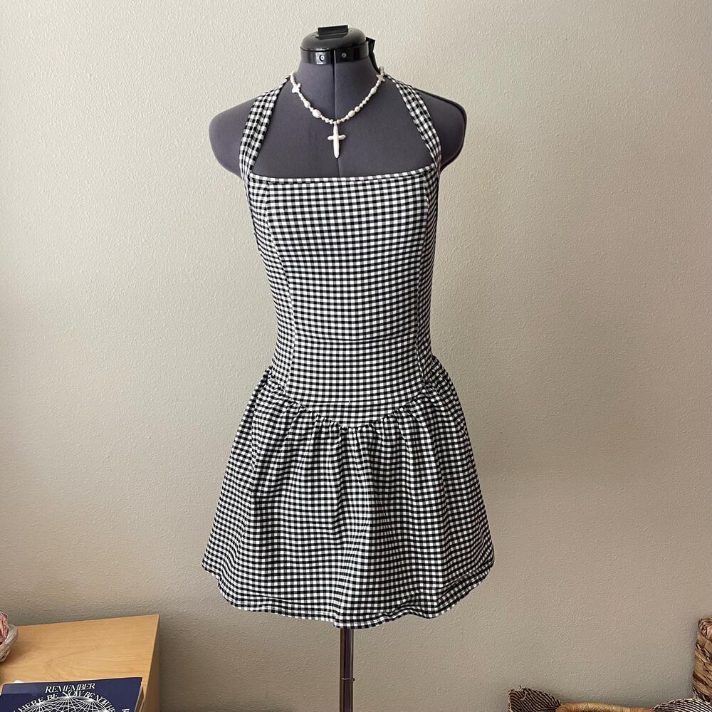 Plaid Gingham drop waist halter dress coquette farmers daughter romantic